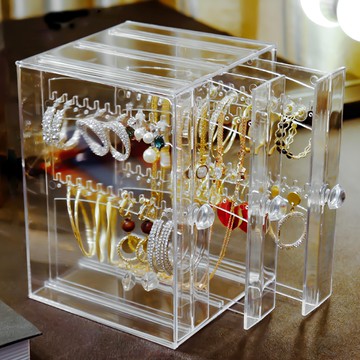 FANCY LIFE 耳環收納盒 三層 耳夾款 可收納60個耳環  透明色  1個