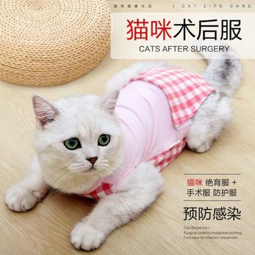 跨境新品寵物衣服貓咪生理服貓衣服絕育康復服斷奶莫代爾格子衛衣