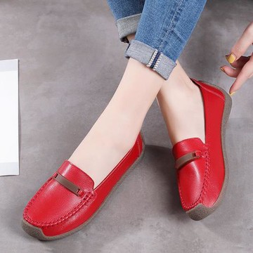 真皮軟底軟面豆豆鞋女式皮鞋防滑蝸牛鞋休閑低跟大碼中年媽媽單鞋