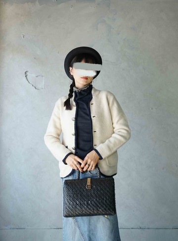 尋寶古著-雪白色滾邊撞色毛料立領外套