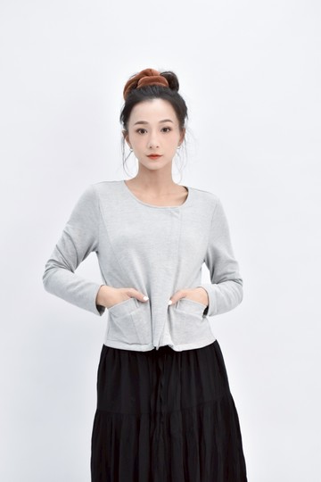 (S) ps company質感棉質拉鍊灰色長袖上衣