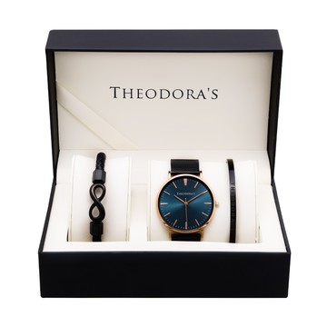 [生日禮物/情侶禮物]【Theodora's】男女款 Hera 金屬腕錶 湖水綠面-米蘭黑