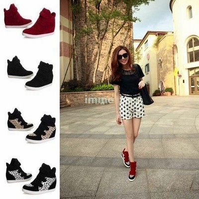 シューズ スニーカーレディース 美脚ハイカット インヒールスニーカー 豹柄 ヒョウ 赤 黒 レッド ブラック レディースマジックテープ ヒョウ柄 新 通販 Lineポイント最大get Lineショッピング