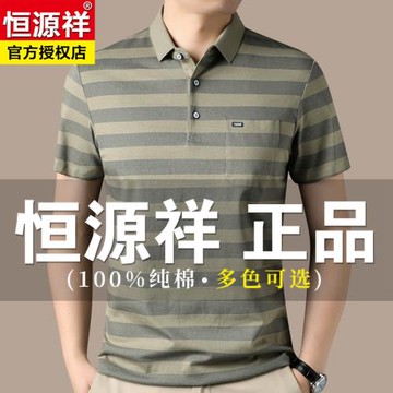 恒源祥男士短袖Polo衫夏季翻領條紋休閑爸爸裝中老年純棉口袋T恤