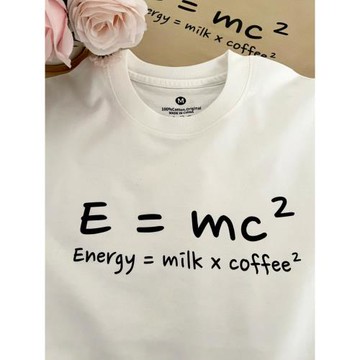 E=Mc²重磅純棉趣味印花小眾情侶裝可愛男女短袖T恤寬松圓領物理