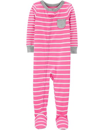 Toddler 1-Piece Striped 100% Snug Fit Cotton Footie PJs