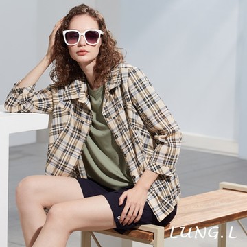 LUNG.L林佳樺 米黃色棉質拼接九分袖外套LP29C