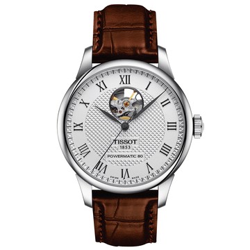 TISSOT 官方授權 Le Locle 80小時動力儲存開芯鏤空機械錶 百貨周年慶-銀x咖啡/39mm T0064071603301