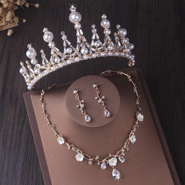 皇冠頭飾新娘項鏈耳環發飾三件套大氣超仙公主結婚婚紗禮服配飾品