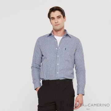 ROBERTA諾貝達 男裝 親膚舒適純棉 小格子長袖襯衫 合身版