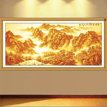 精選好物🌈背靠金山貼畫牀頭辦公室沙發客廳背景牆風景山水畫壁畫臥室裝飾畫