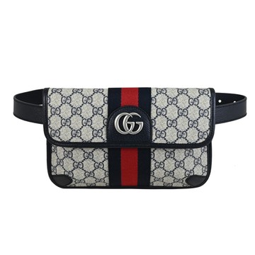 GUCCI 674081 Ophidia 經典織帶花紋翻蓋斜背胸口/腰包.黑邊