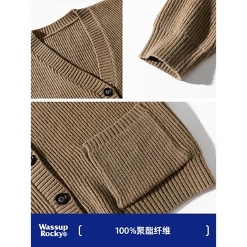 WASSUP日系慵懶風V領針織衫毛衣男女秋冬寬松百搭開衫外套潮流牌