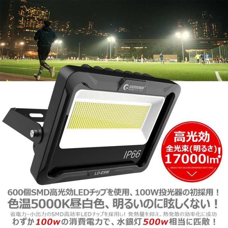 グッドグッズ グッド・グッズ 100W LED 投光器 昼白色 100V対応 IP66