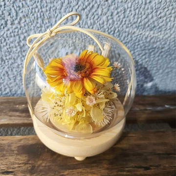 【OSTARA FLORIST 奧斯塔拉花藝】時光如約永生太陽花罩盅-(永生太陽花、畢業、榮昇、花禮、向日葵、太陽花)