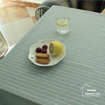 【協貿】時尚簡約百搭棉麻條紋灰藍色桌布