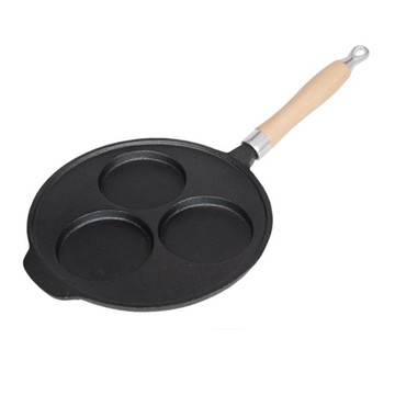 木柄鑄鐵三孔蛋餃鍋不黏鍋無塗層煎蛋餃模具燃氣灶電磁爐通用ATF【摩可美家】