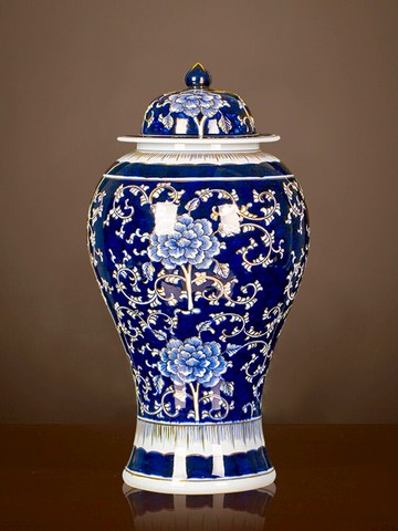 景德鎮陶瓷器青花花瓶描金手繪將軍罐擺件仿古中式客廳裝飾品大號