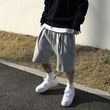 美式街頭健身運動寬鬆短褲 男休閒嘻哈鍛鍊 健美透氣抽繩潮牌五分褲