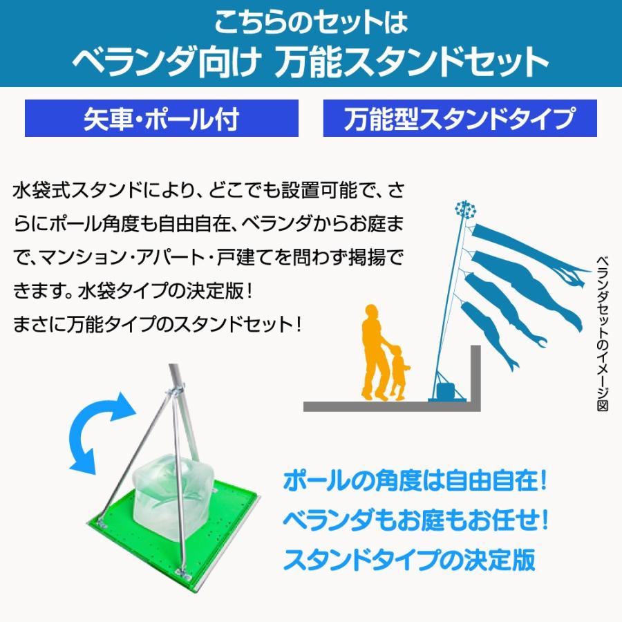 鯉のぼり ベランダ用 こいのぼり 錦鯉 新緑の風になびく かなめ鯉 2m 8点セット 万能スタンド付属 ベランダ スタンダードセット 庭園 兼用