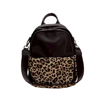 HONOR時尚豹紋拼色後背包-黑