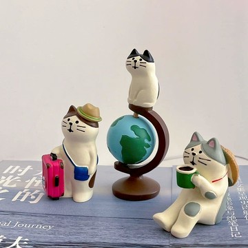 心願是成為旅行家 治癒系可愛日式貓咪畫家小擺件桌面面裝飾品