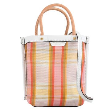 TORY BURCH Mini Perry Mesh Tote 繽紛格紋款迷你兩用包/紙袋包(白邊)
