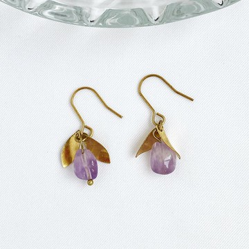 果實。天然紫水晶 黃銅耳環 手作垂墜耳環 智慧 招財 貴人 誕生石
