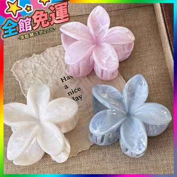 🌸台灣出貨🌸 夏日薄荷曼波鷄蛋花抓夾暈染高級感花朵鯊魚夾甜美後腦勺立體髮夾 🥇滿額免運🥇X370-11-A