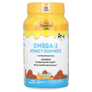 Country Life, Omega-3 蜂蜜軟糖，天然橙味，60 粒軟糖