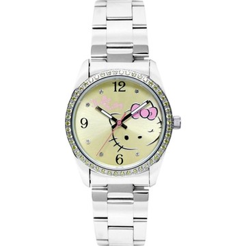 Hello Kitty 凱蒂貓 時尚大三針晶鑽女錶-黃x銀/36mm LK691LWYA-S 新年開運 送禮推薦