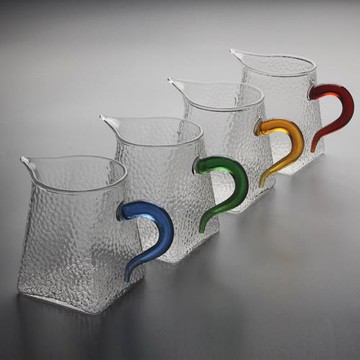 功夫茶具錘紋玻璃公杯加厚耐熱玻璃公道杯四方形茶漏過濾茶海彩把