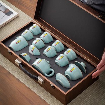 整套茶具套裝家用小型高檔輕奢陶瓷哥窯汝窯開片可養禮盒禮品套組