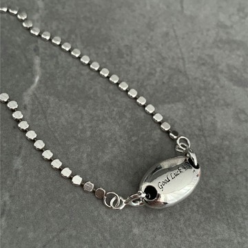 52cm純銀獨特字母goodluck吊牌幸運豆毛衣鏈項鏈女輕奢小眾高級