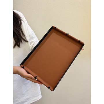 【禾風】輕奢手工結長方形皮革茶盤香薰托盤民宿家用收納咖啡托盤