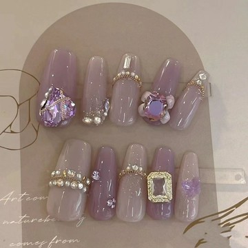 💖台灣出貨💖喜昂美甲手工定製2025新穿戴甲重工淡紫法式輕奢公主鑽小紅書同款店長嚴選