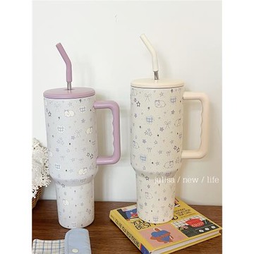 原創款超大容量1.2L星星蝴蝶結兔子冰霸杯304不繡鋼吸管杯保溫杯