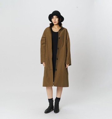優雅立領長版風衣外套 深卡其色 防潑水