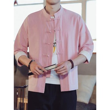 中式復古唐裝男七分袖襯衫夏季中國風半袖漢服上衣大碼中山裝外套