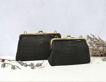 墨綠格子編織 口金包 手拿包 側背包 肩背包 隨身包 編織包