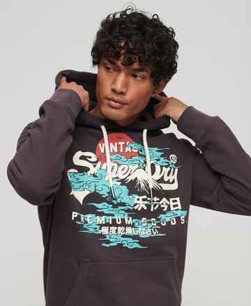 Superdry Men's Men's Japanese Vintage Logo Graphic Hoodie Purple / Winter Berry - Size: Xxxl
