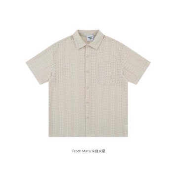 From Mars 下定決心 日系簡約翻領紋理時尚薄款寬松百搭短袖襯衫