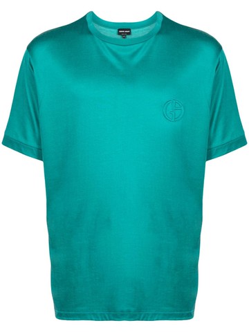 Giorgio Armani - logo-embroidered crew-neck T-shirt - men - Cupro/Cotton - 50 - Green