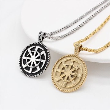 時尚鈦鋼項鏈  歐美復古朋克北歐維京圓牌吊墜項鏈男士鈦鋼項鏈