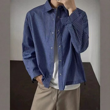 美式高街潮牌格子襯衫男裝秋季新款復古寬松格紋長袖襯衣休閑外套鑫弘-衣錦男裝