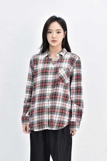 (L) uniqlo 棉質純棉長袖格紋紅色襯衫上衣