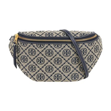 TORY BURCH T Monogram 標誌緹花拉鍊腰包(海軍藍)
