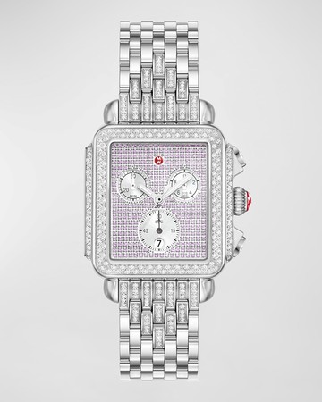 Limited Edition Deco Diamond Dial and Pave Pink Sapphire Watch