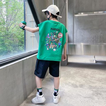 GILE男童夏裝背心套裝潮網紅洋氣兒童夏季無袖短褲兩件套冰絲