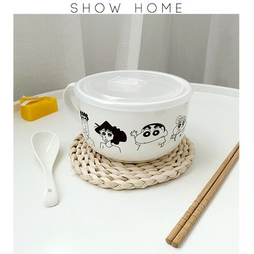 SHˇins陶瓷泡面碗學生宿舍上班族可愛少女心創意湯飯碗帶勺帶蓋